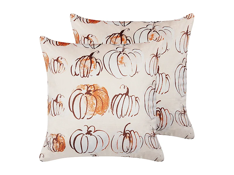Dekokissen 2er Set CUCURBITA Samtstoff 45 x 45 cm Beige Pflanzenmuster