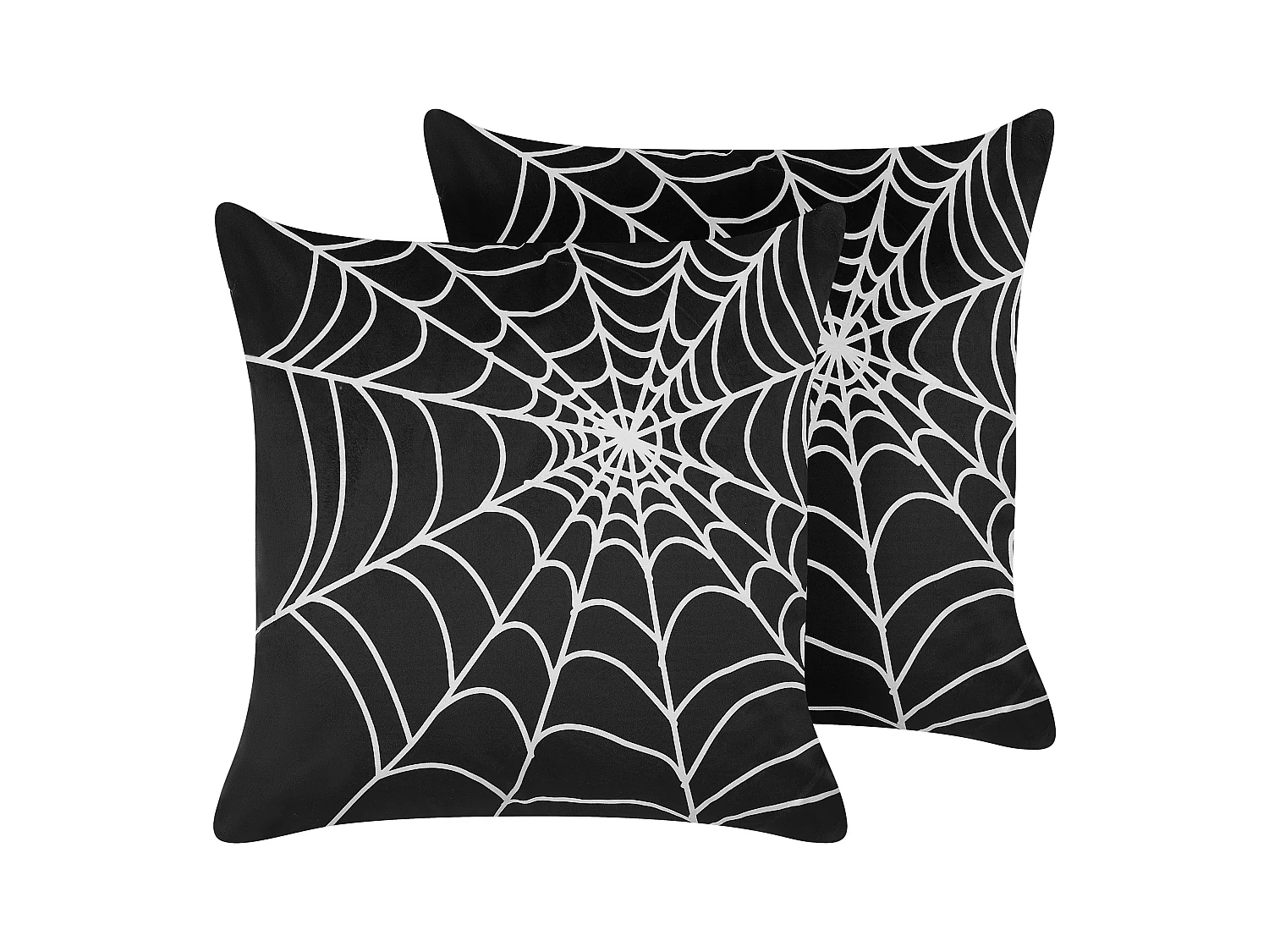 Zierkissen 2er Set schwarz/weiß Samtstoff mit Spinnennetz-Muster 45x45cm Lycoris