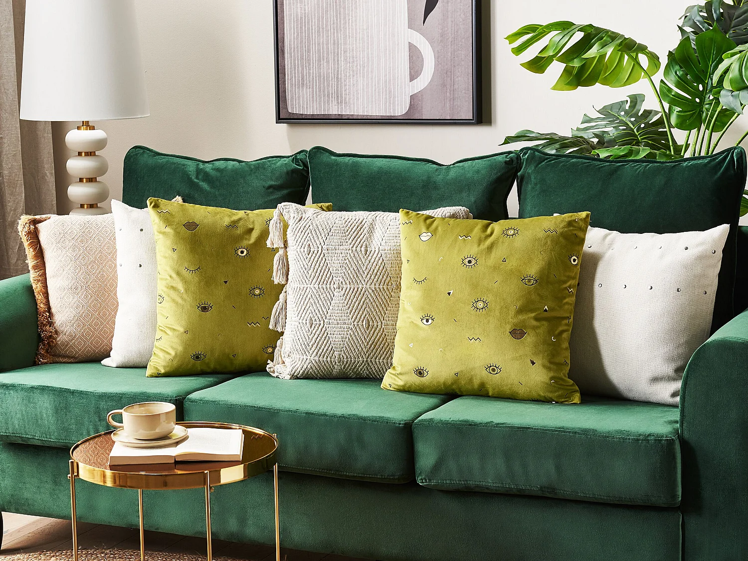 Lot de 2 coussins décoratifs AEONIUM Velours 45 x 45 cm Vert olive Motif abstrait