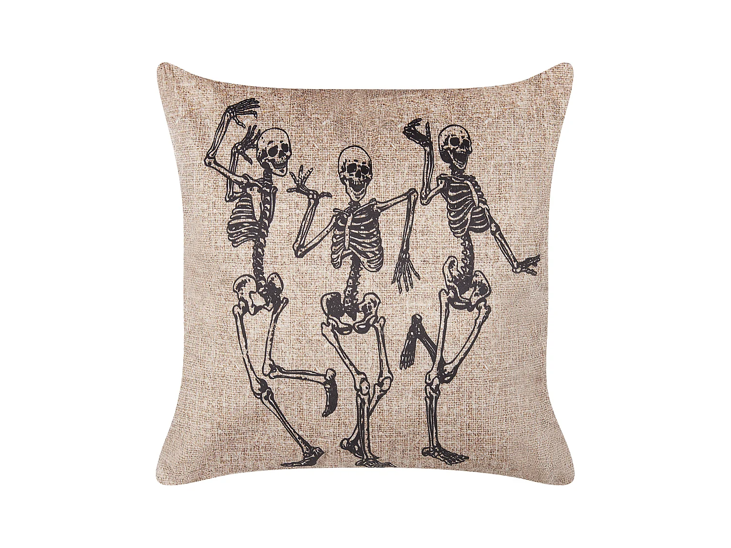 Halloween-Zierkissen beige Samtstoff Skelett-Motiv 45 x 45 cm Mortesti