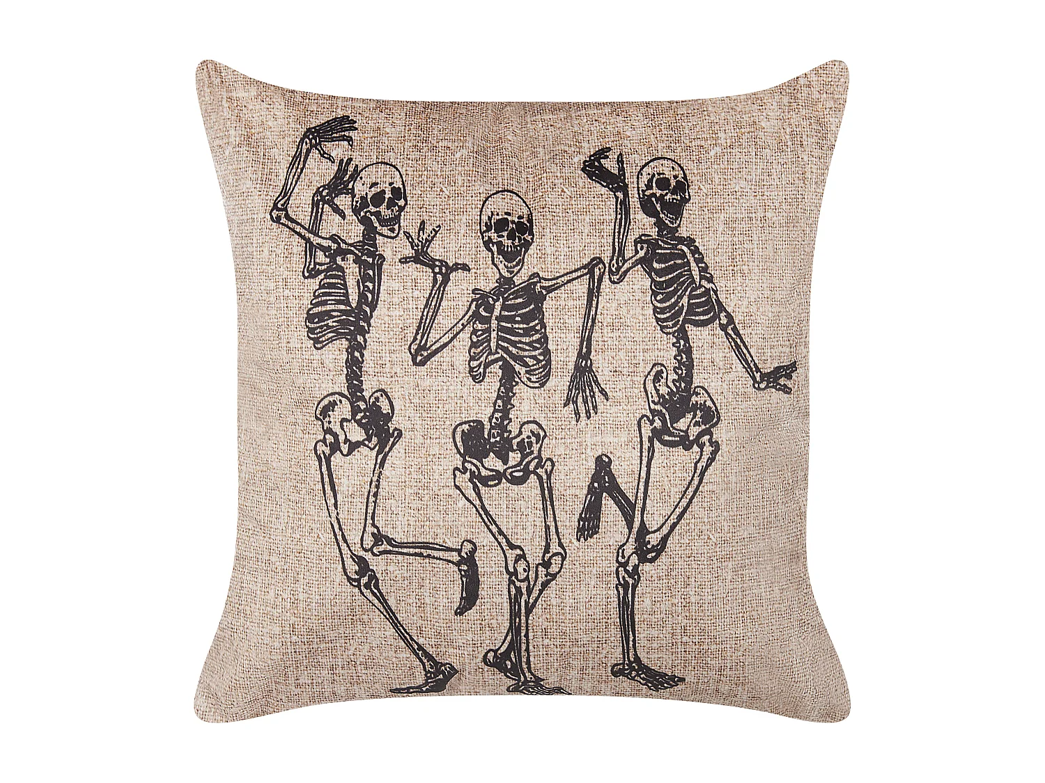Halloween-Zierkissen beige Samtstoff Skelett-Motiv 45 x 45 cm Mortesti
