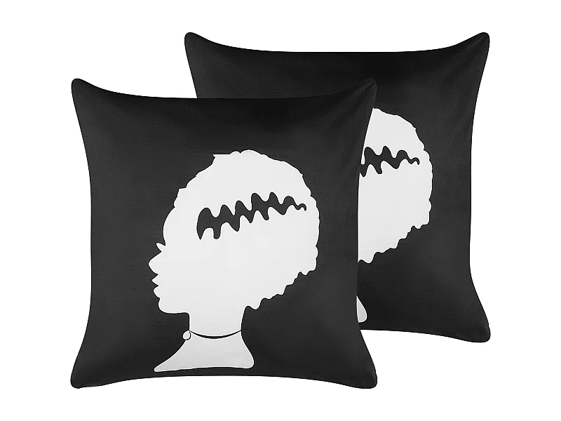 Lot de 2 coussins décoratifs MANDEVILLA Velours 45 x 45 cm Noir Motif abstrait