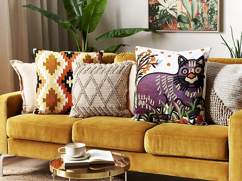 Dekokissen mit Füllung Baumwolle Wolle bunt Tiermotiv 50 x 50 cm Boho Phusro