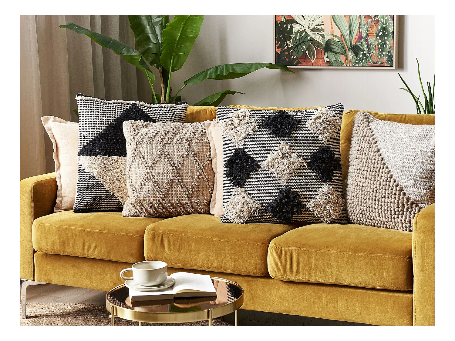 Dekokissen 2er Set beige/schwarz 50x50 cm strukturiertes Muster Bhusawal