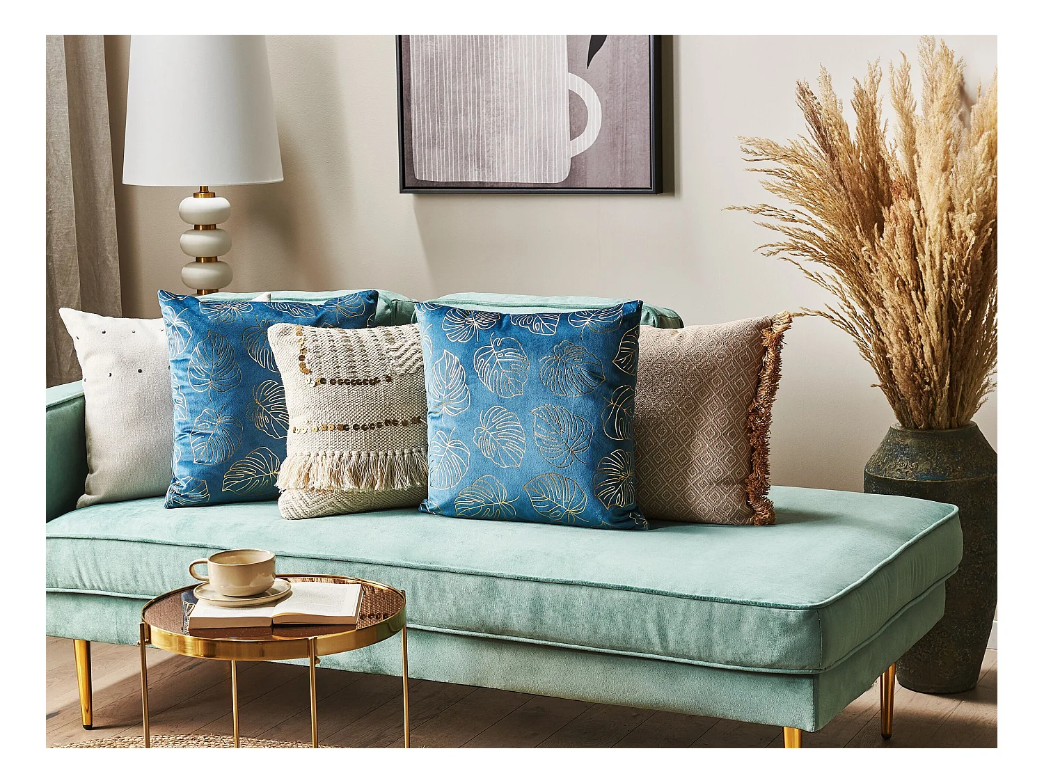 Zestaw 2 poduszek dekoracyjnych DELICIOSA Welur 45 x 45 cm Niebieski Wzór roślinny