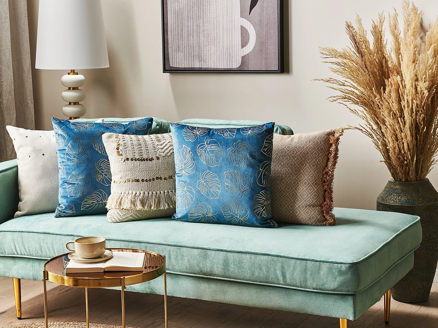 Zestaw 2 poduszek dekoracyjnych DELICIOSA Welur 45 x 45 cm Niebieski Wzór roślinny