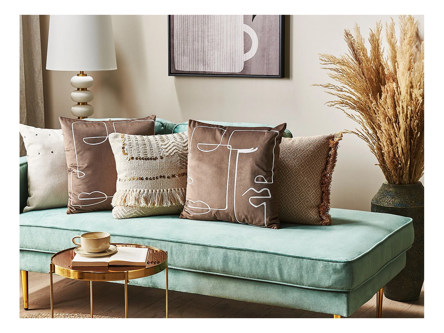 Set di 2 cuscini PHILODENDRON Velluto 45 x 45 cm Marrone Trama astratta