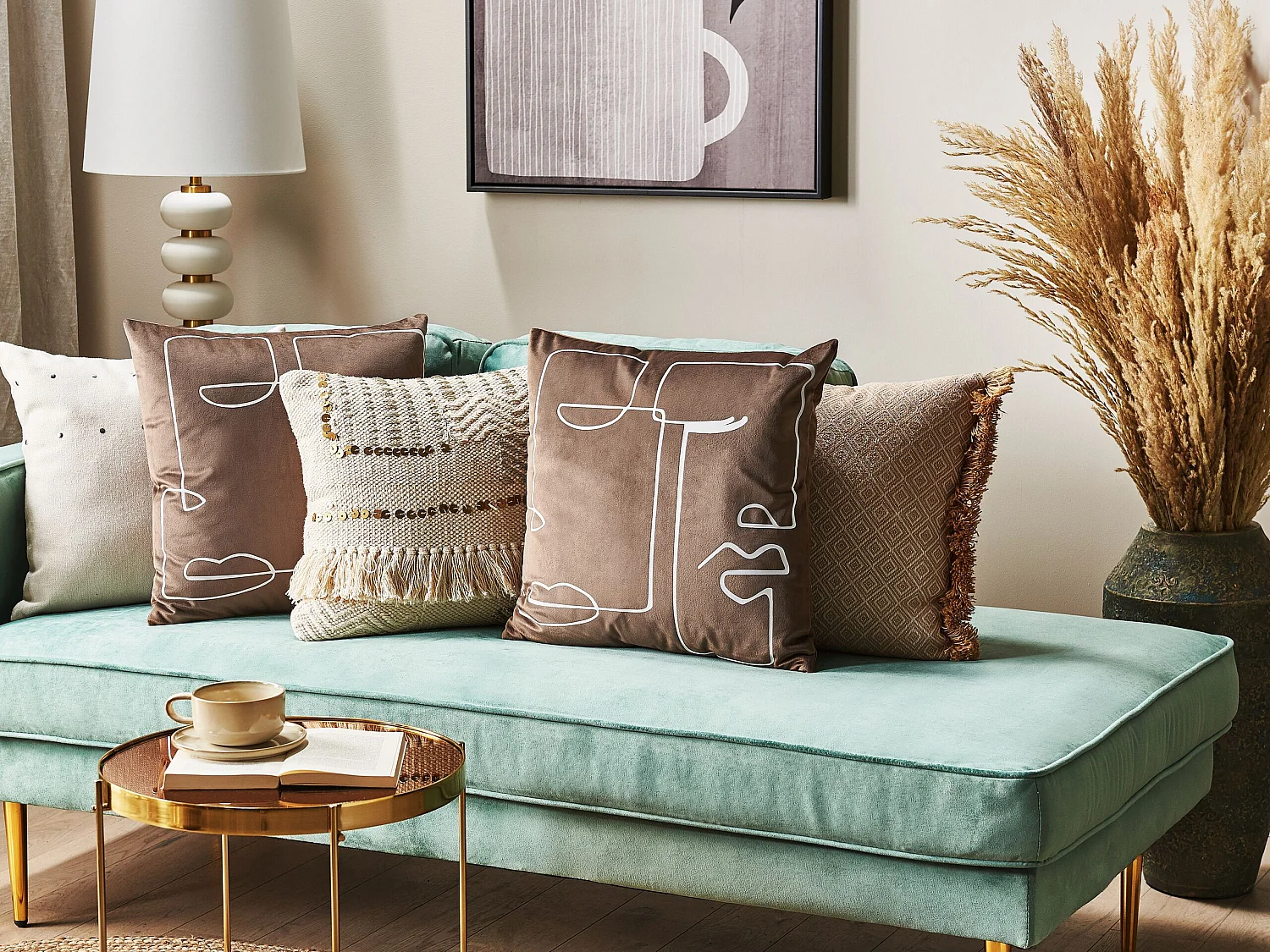 Lot de 2 coussins décoratifs PHILODENDRON Velours 45 x 45 cm Marron Motif abstrait