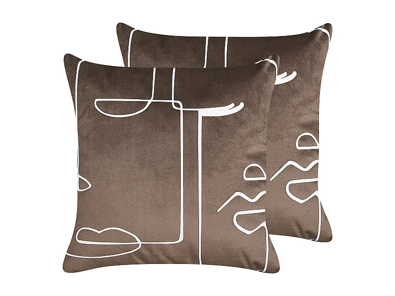 Conjunto de 2 almofadas decorativas PHILODENDRON Veludo 45 x 45 cm Castanho Padrão abstracto