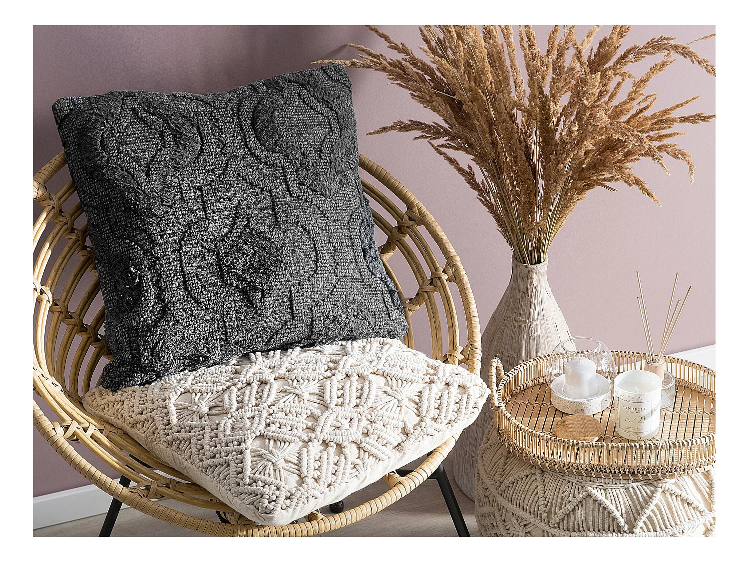 Sierkussen PAIKA Katoen 45 x 45 cm Donkergrijs Ikat