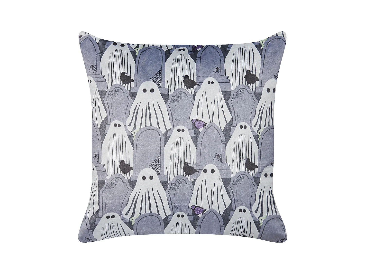 Dekokissen mit Füllung Samt grau Halloween Geist-Motiv 45 x 45 cm Modern Fanate