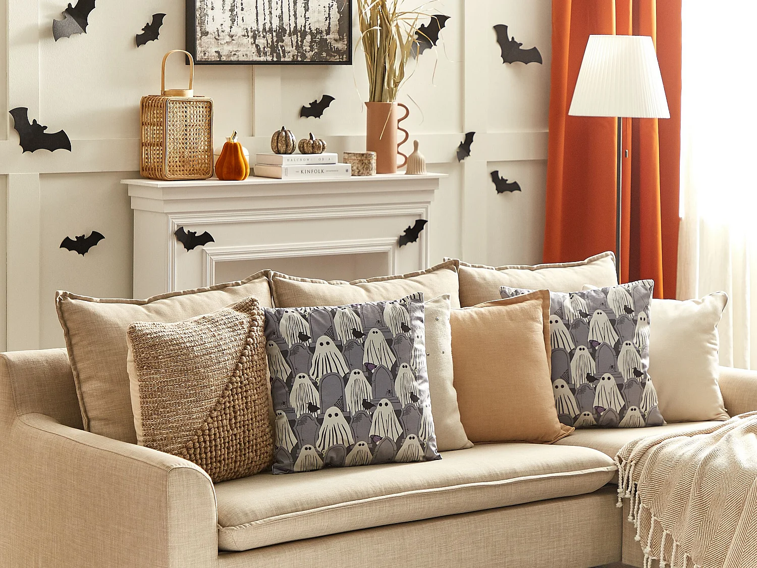 Poduszka dekoracyjna FANATE Welur 45 x 45 cm Szary Wzór abstrakcyjny