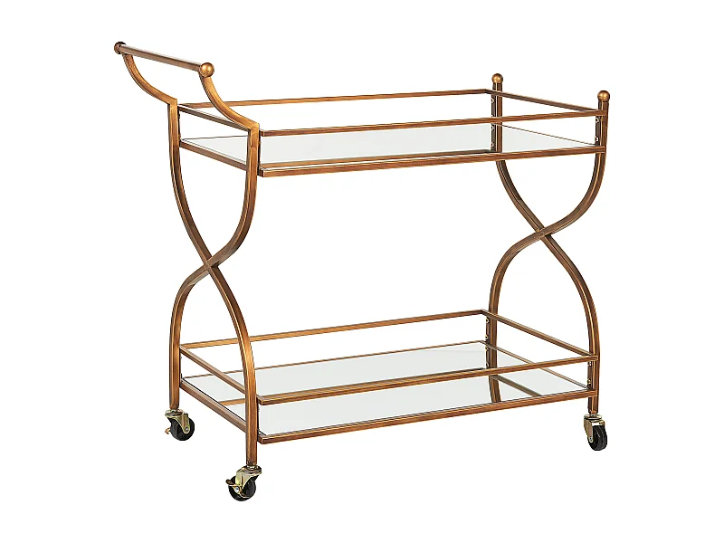 Küchenwagen Eisen gold Glasplatte Spiegeleffekt rechteckig 4 Rollen Griff Larino