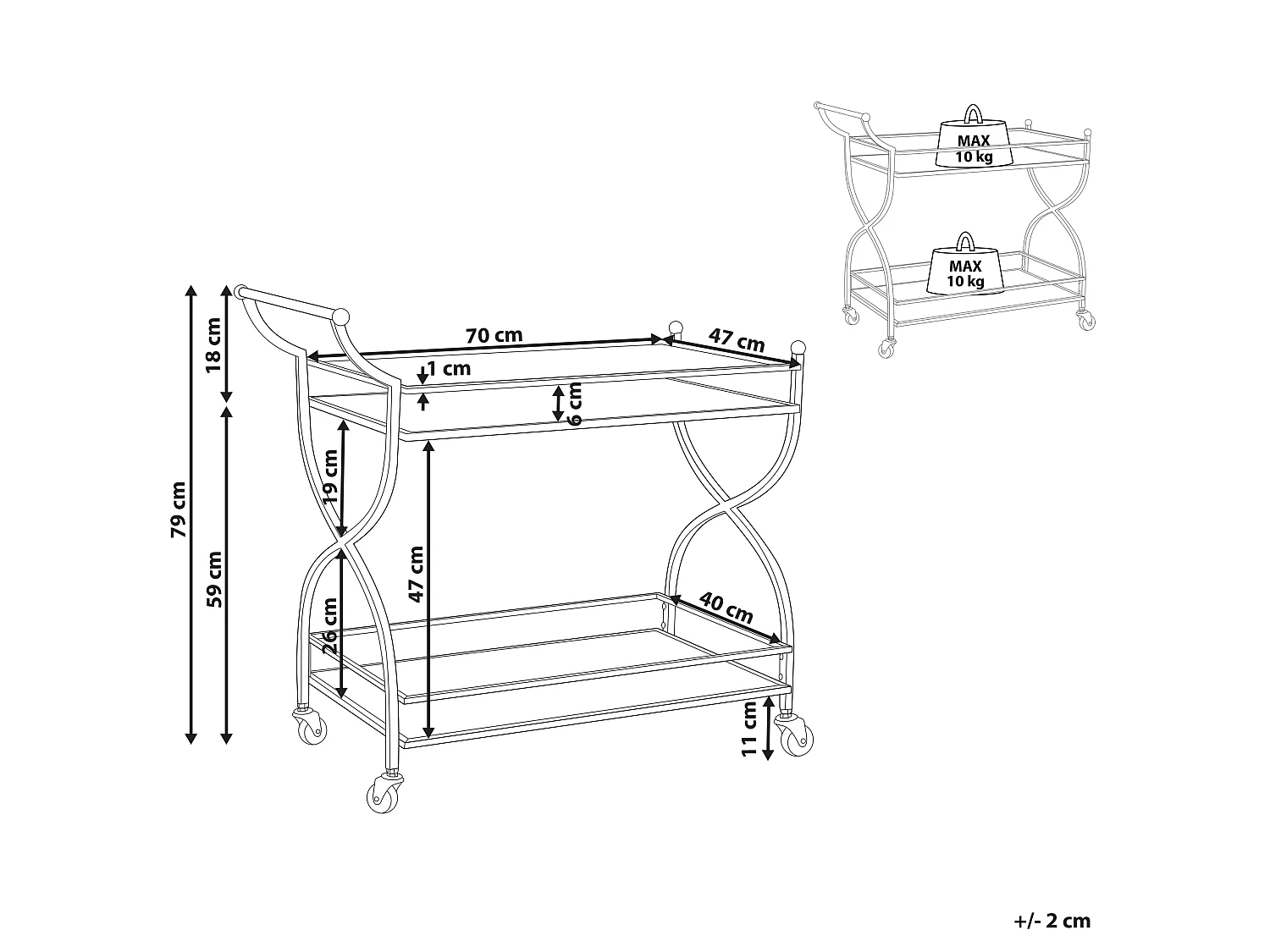 Keukentrolley LARINO Metaal Goud
