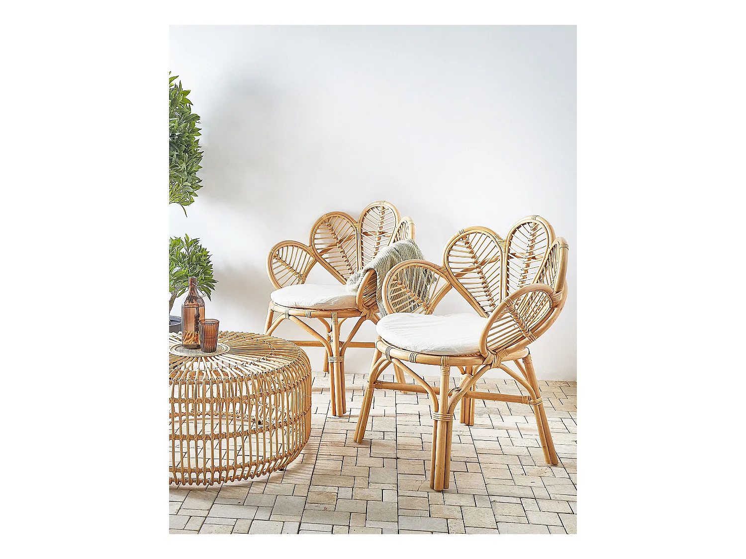 Pfauensessel Rattan natürlich stapelbar 2er Set Boho Rustikal Florentine II