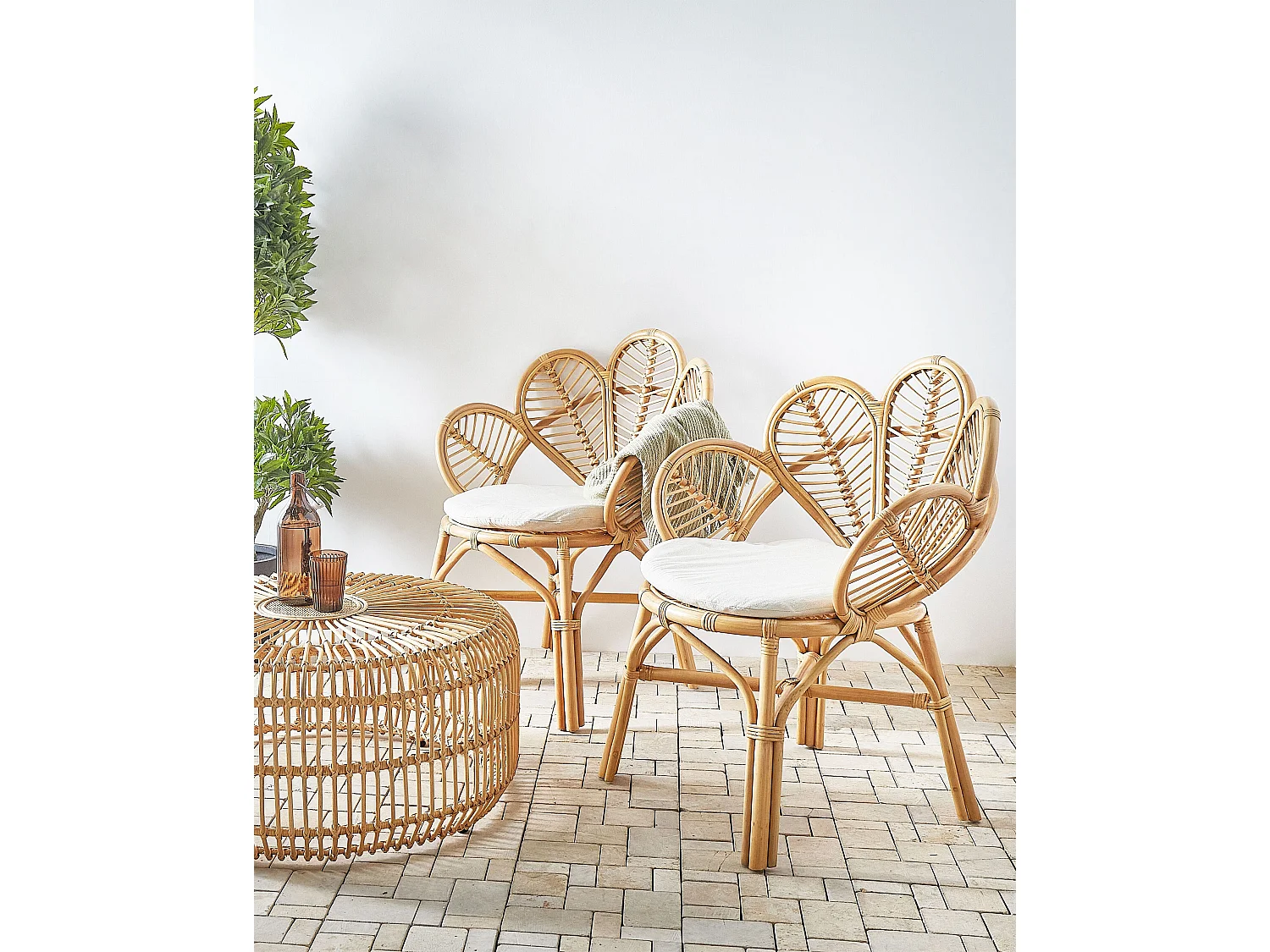 Pfauensessel Rattan natürlich stapelbar 2er Set Boho Rustikal Florentine II