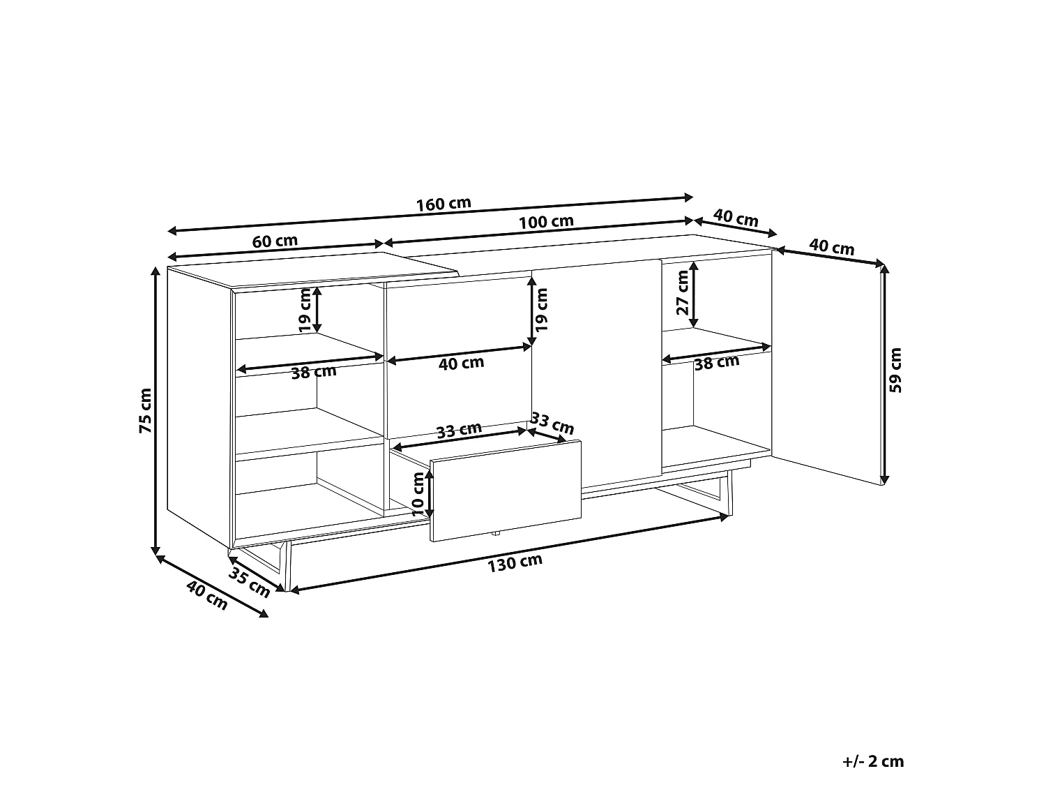 Dressoir met 2 deuren FIORA Bruin/zwart