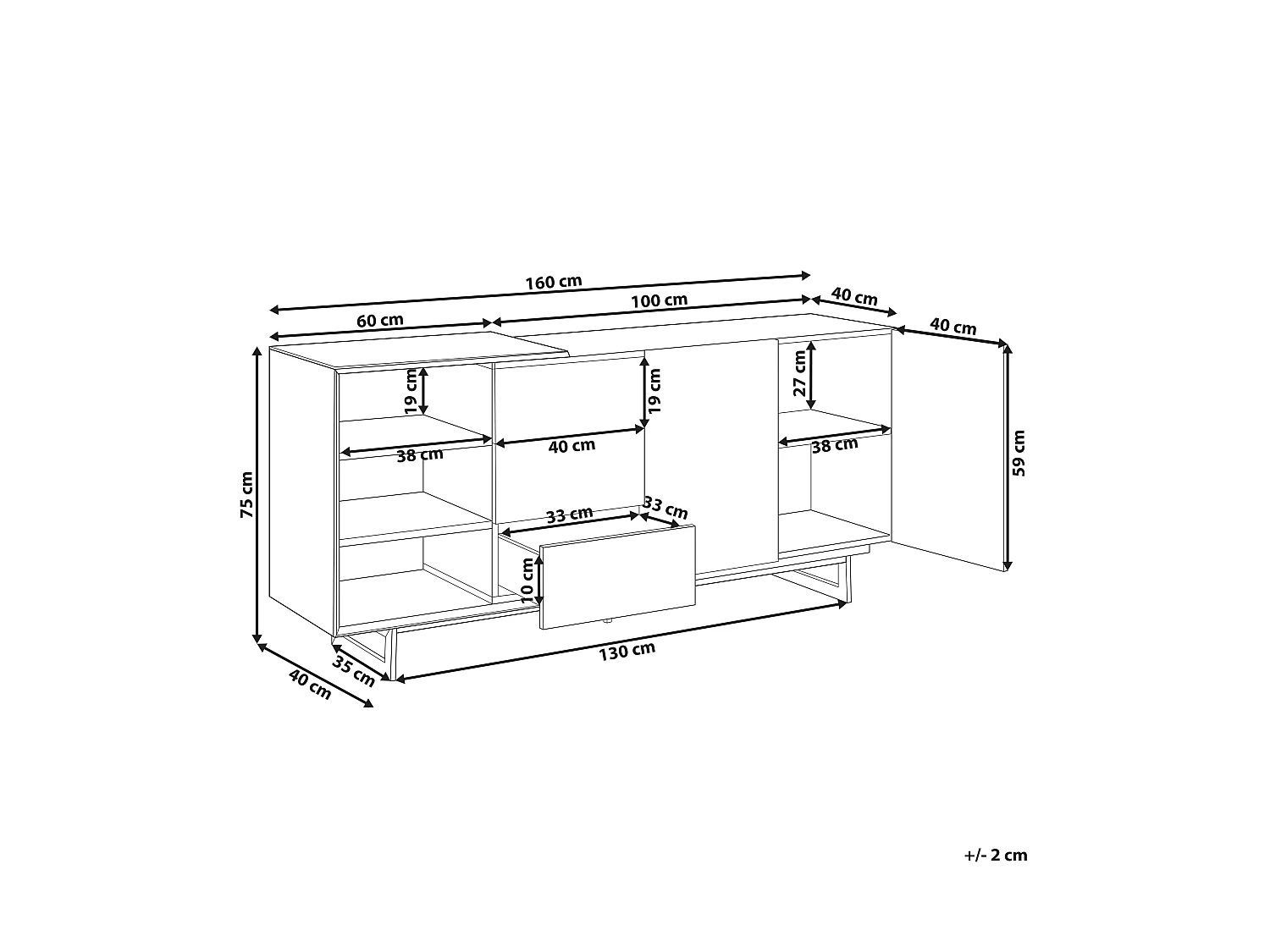 Dressoir met 2 deuren FIORA Bruin/zwart