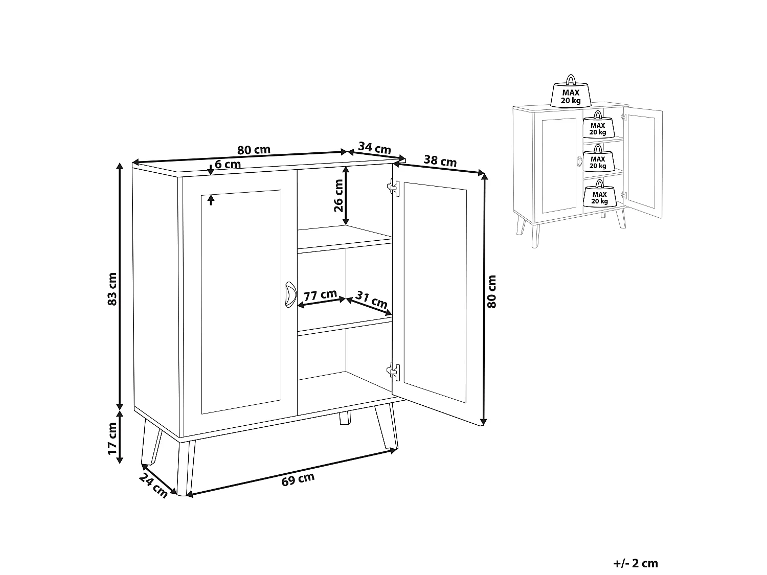 Commode avec 2 portes en MDF blanc et beige PARTON