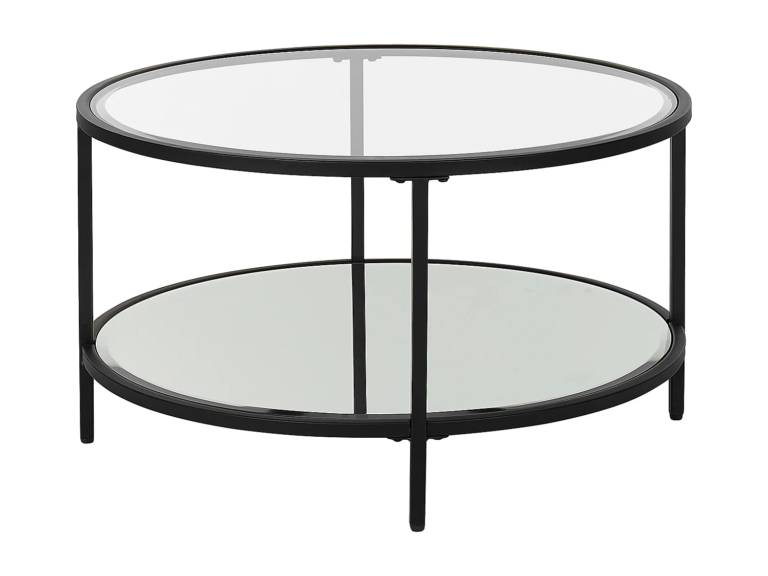 Moderner, runder Couchtisch Hartglas ø 70 cm Eisengestell in Schwarz Birney