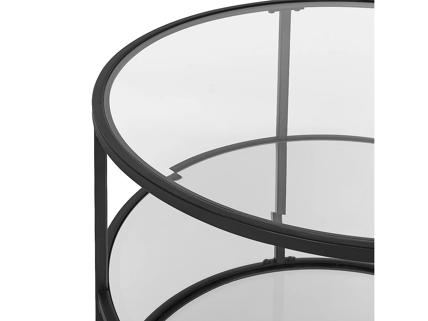 Moderner, runder Couchtisch Hartglas ø 70 cm Eisengestell in Schwarz Birney