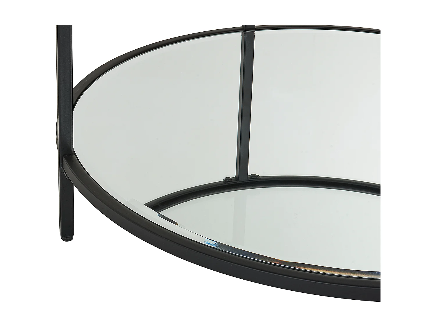 Moderner, runder Couchtisch Hartglas ø 70 cm Eisengestell in Schwarz Birney