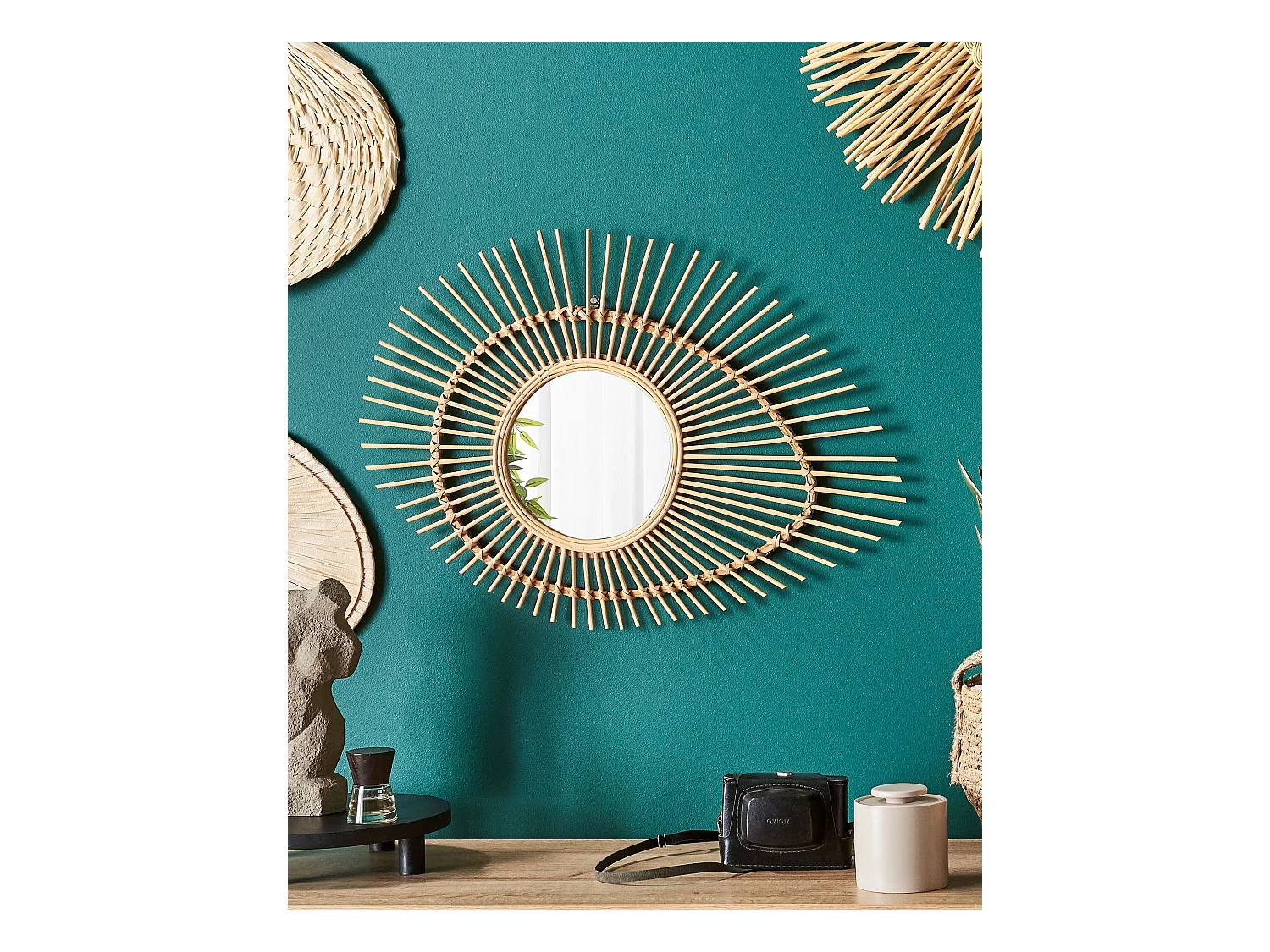 Wandspiegel BARIO 63 cm 45 cm Bamboehout Natuurlijk