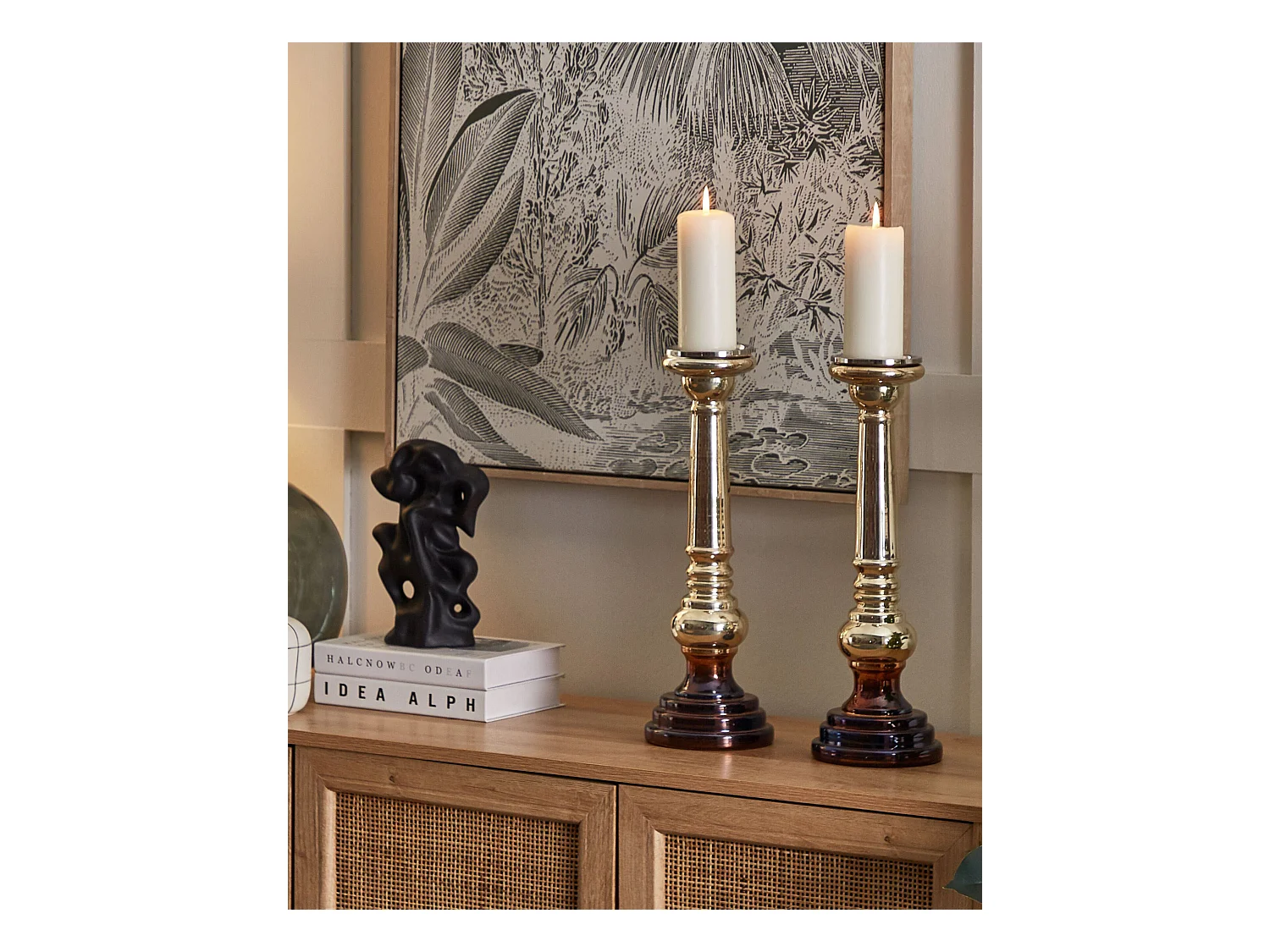 Set van 2 kaarshouders IMARTI Glas 40 cm Goud