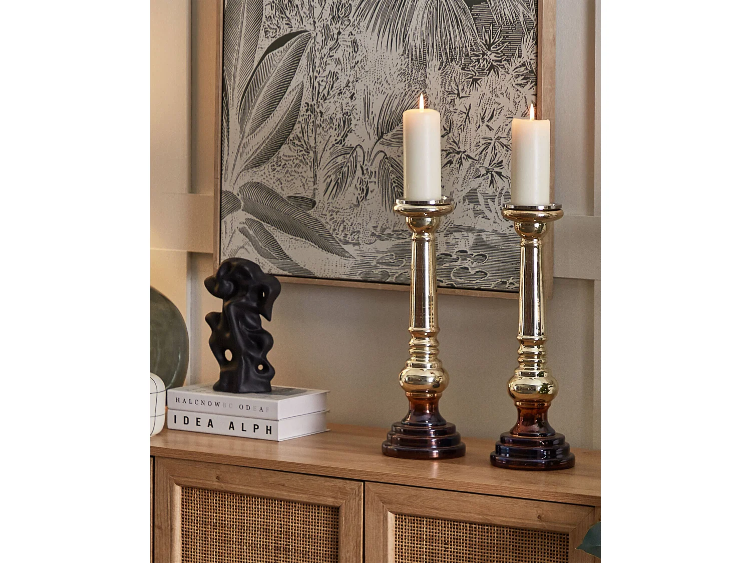 Lot de 2 bougeoirs IMARTI Verre 40 cm Doré