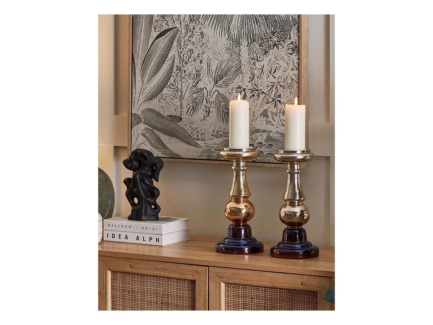 Kerzenständer Kerzenhalter 2er Set Glas gold Farbverlauf Metallic-Effekt 31 cm