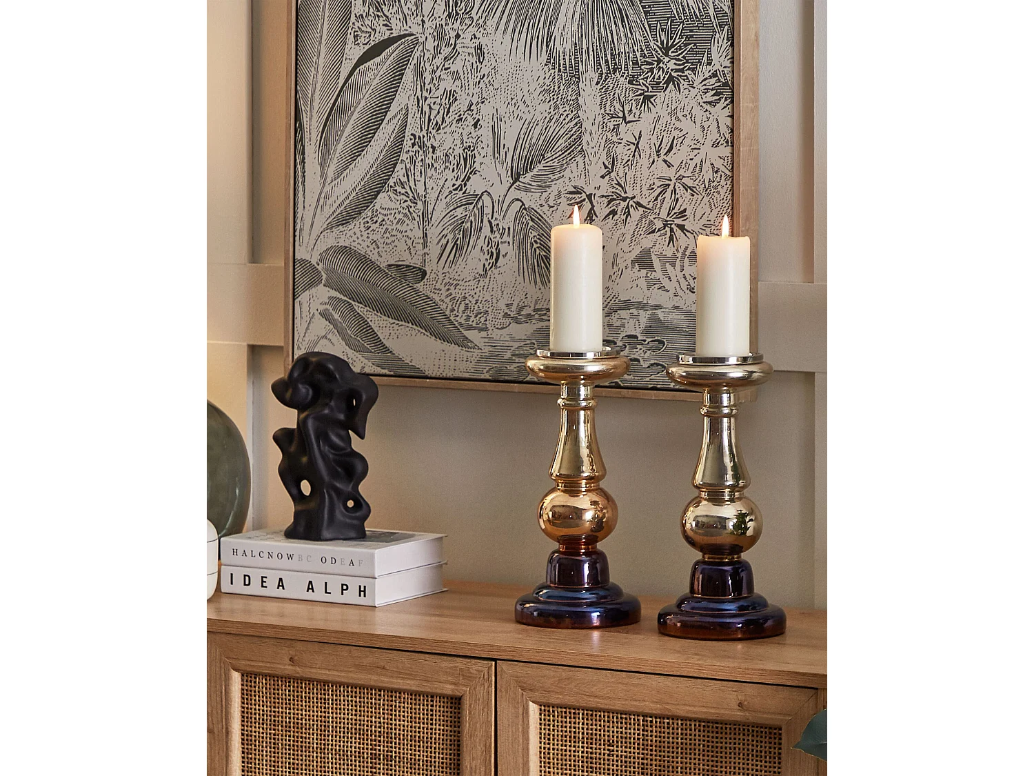 Set van 2 kaarshouders IMARTI Glas 30 cm Goud