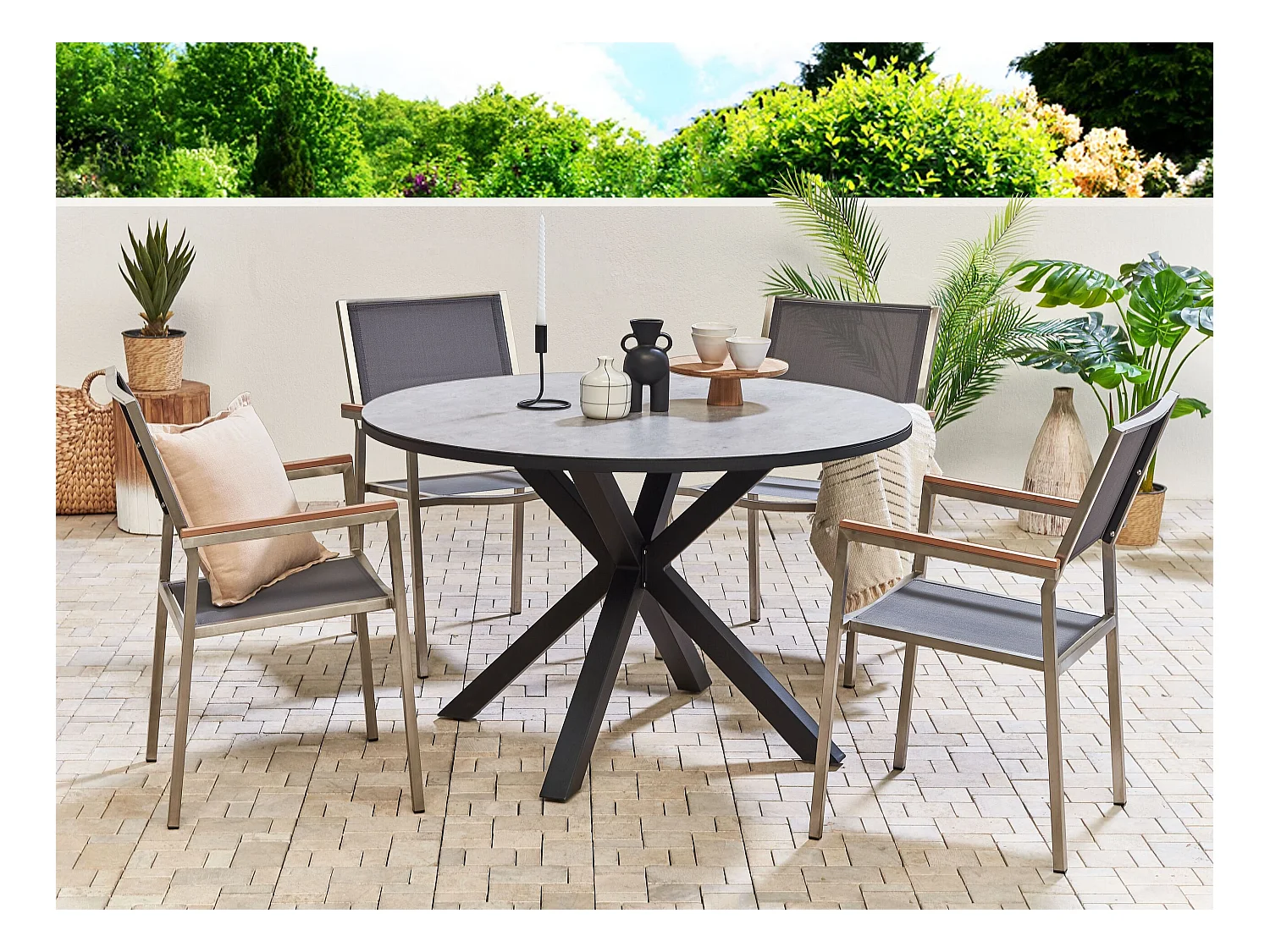 Mesa de jardín MALETTO 120 cm 120 cm Vidrio Gris