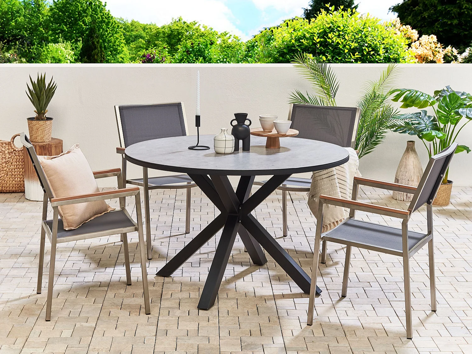 Table de salle à manger de jardin MALETTO 120 cm 120 cm Verre Gris