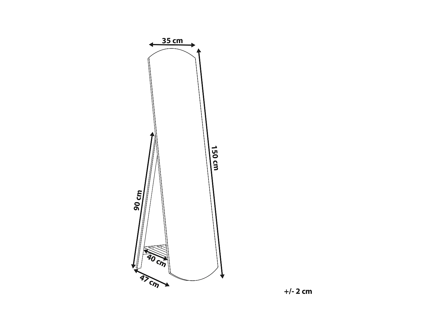 Miroir sur pied avec étagère CHERBOURG 150 cm Bois de pin Marron clair