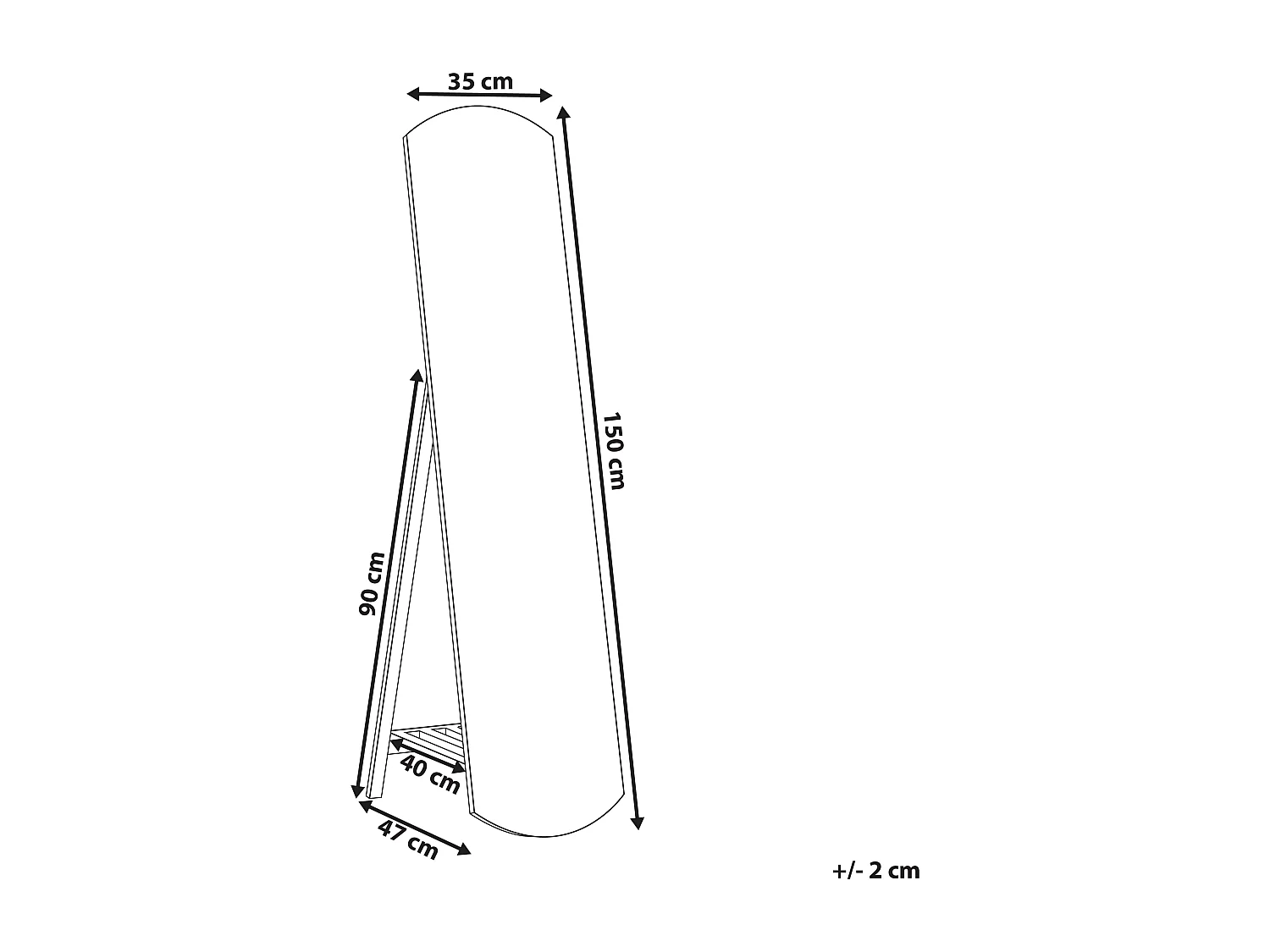Miroir sur pied avec étagère CHERBOURG 150 cm Bois de pin Marron clair