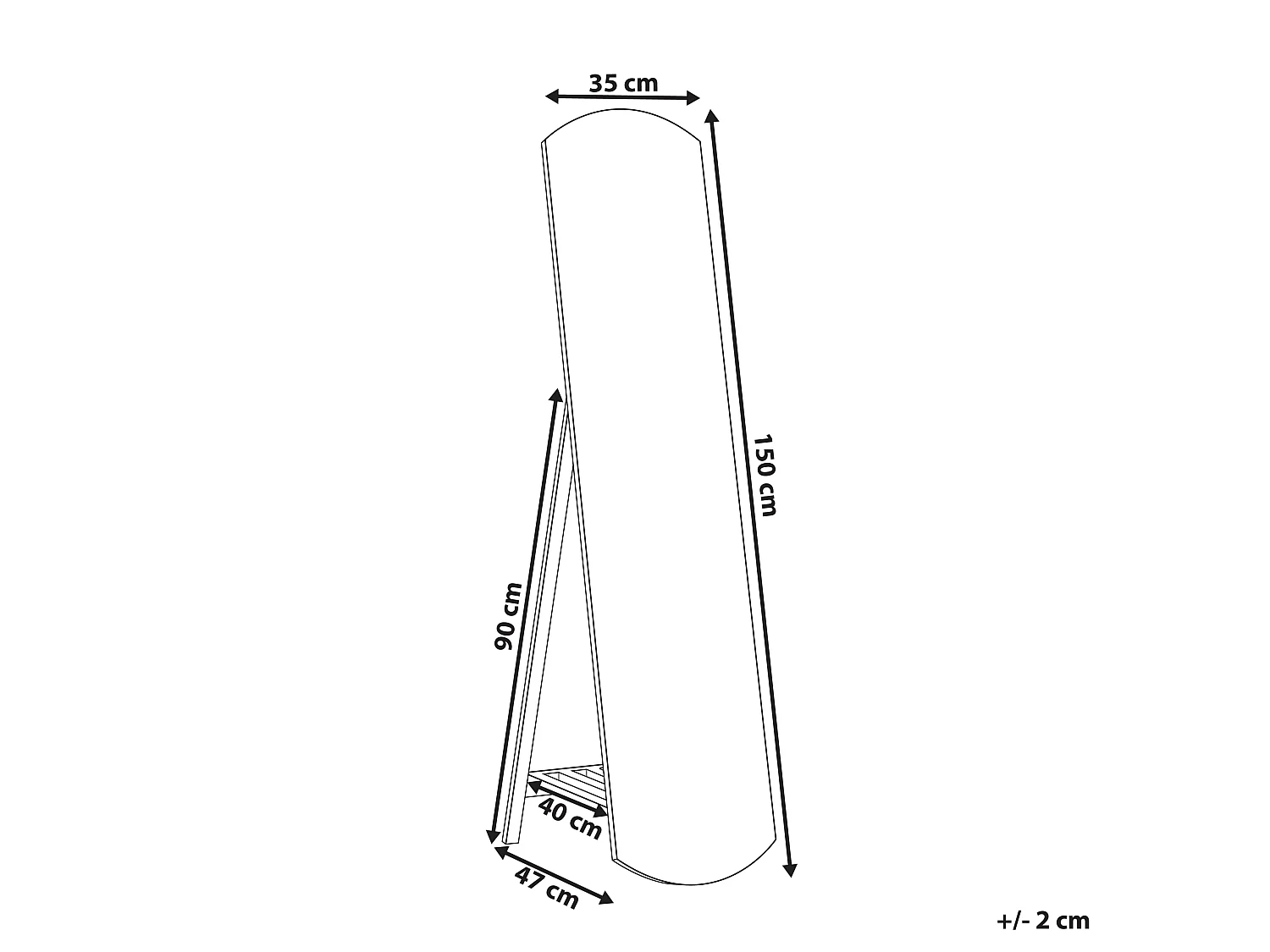 Staande spiegel met schap CHERBOURG 150 cm Hout Lichtbruin