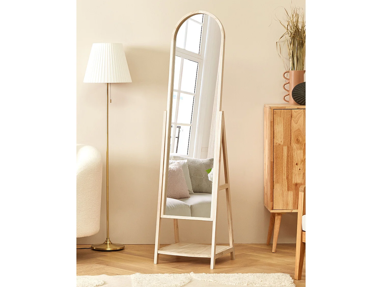 Standspiegel mit Rahmen Regal Holz hellbraun 39x170 cm kippbar Rustikal Chambery