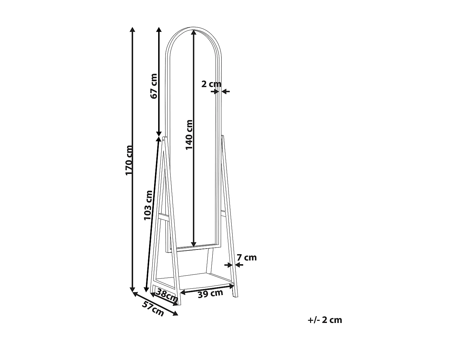 Staande spiegel met schap CHAMBERY 170 cm Hout Lichtbruin