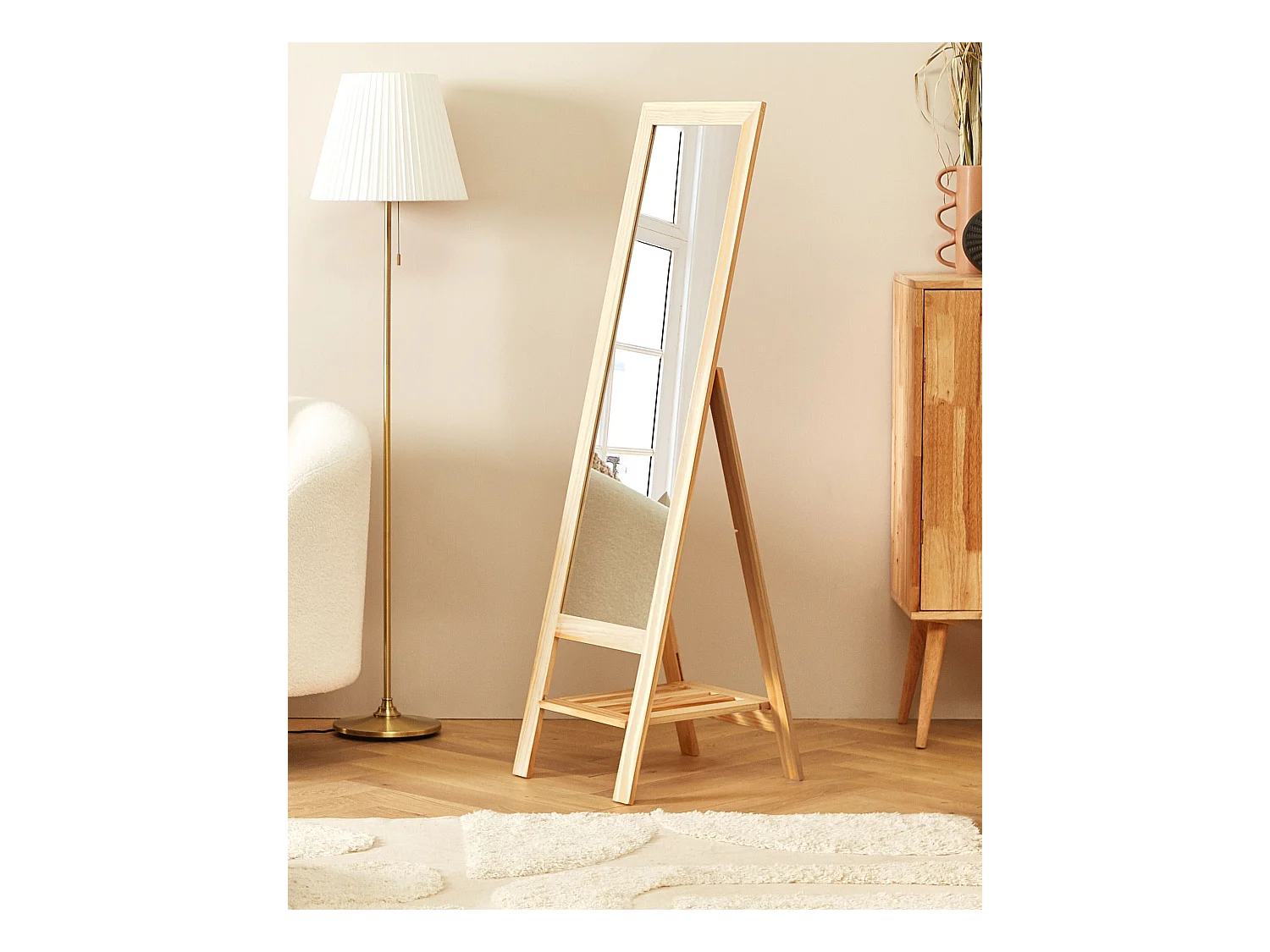 Standspiegel mit Rahmen Regal Holz hellbraun 40x145 cm klappbar Rustikal Luisant