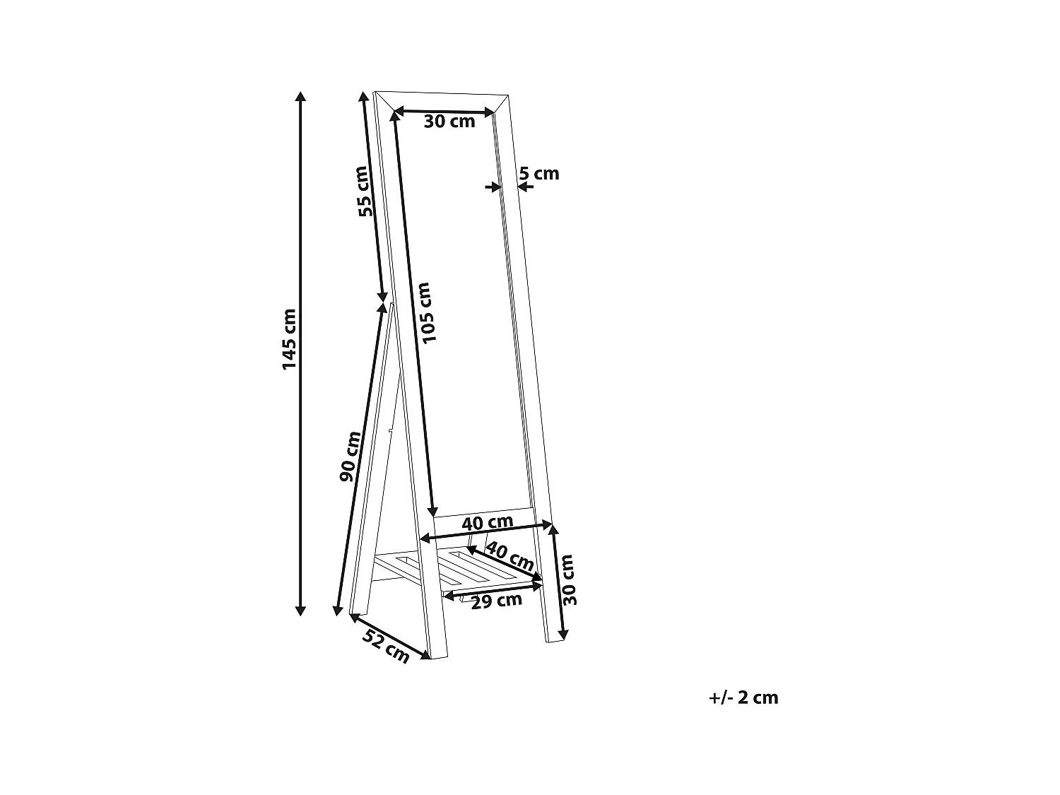 Standspiegel mit Rahmen Regal Holz hellbraun 40x145 cm klappbar Rustikal Luisant