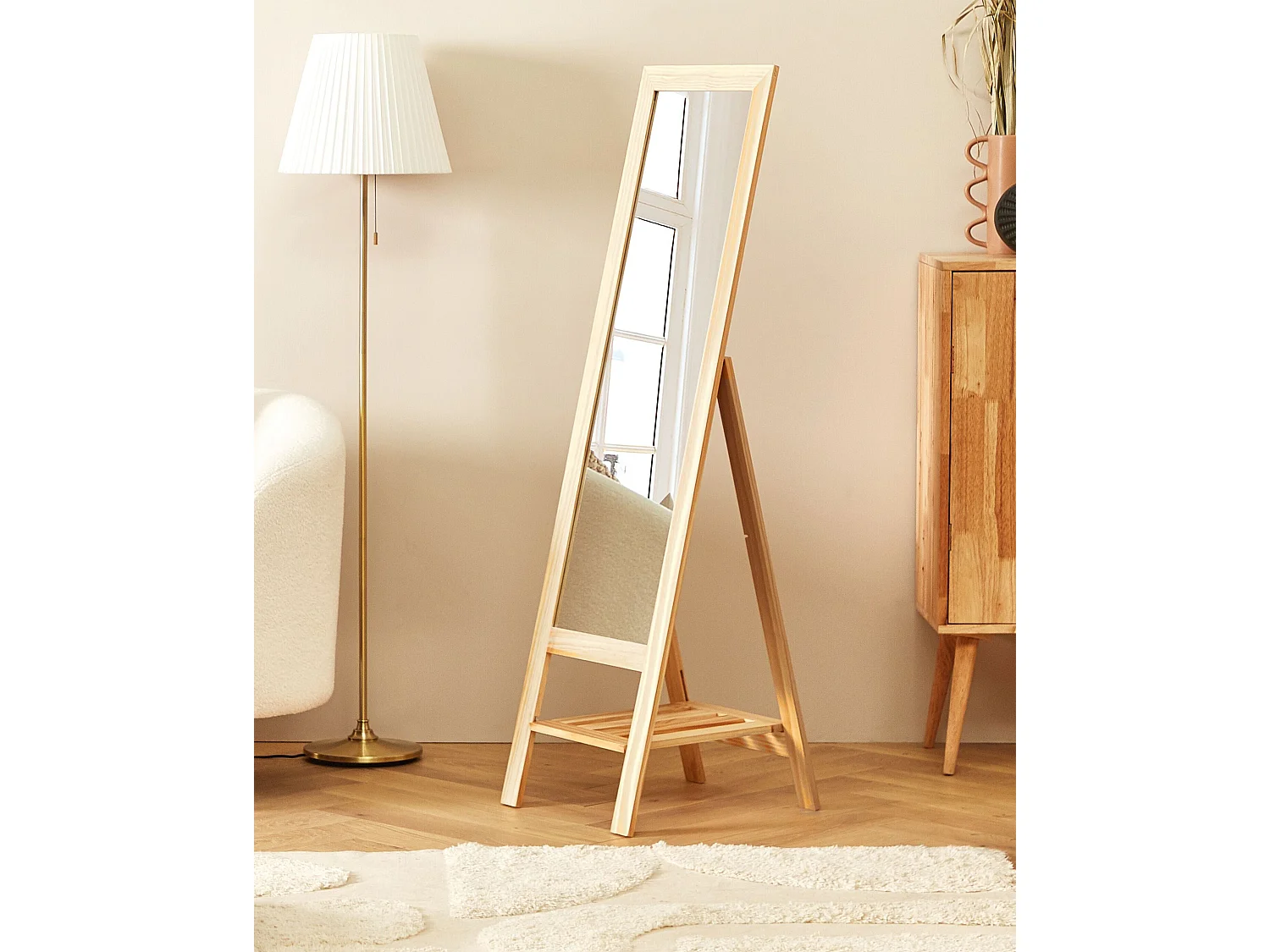 Miroir sur pied avec étagère LUISANT 145 cm Bois Marron clair