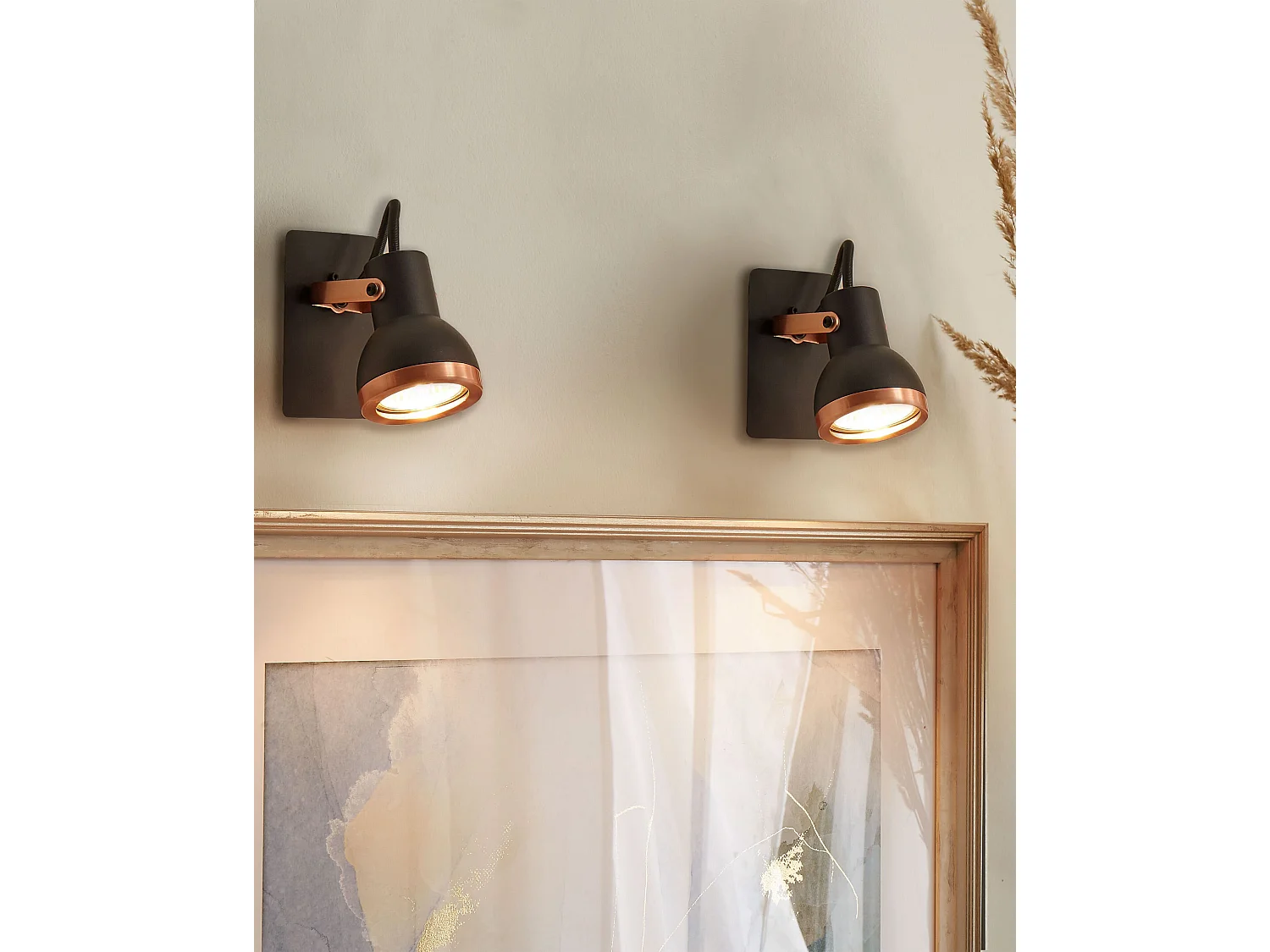 Wandleuchte Metall schwarz / kupfer 2er Set rund BARO