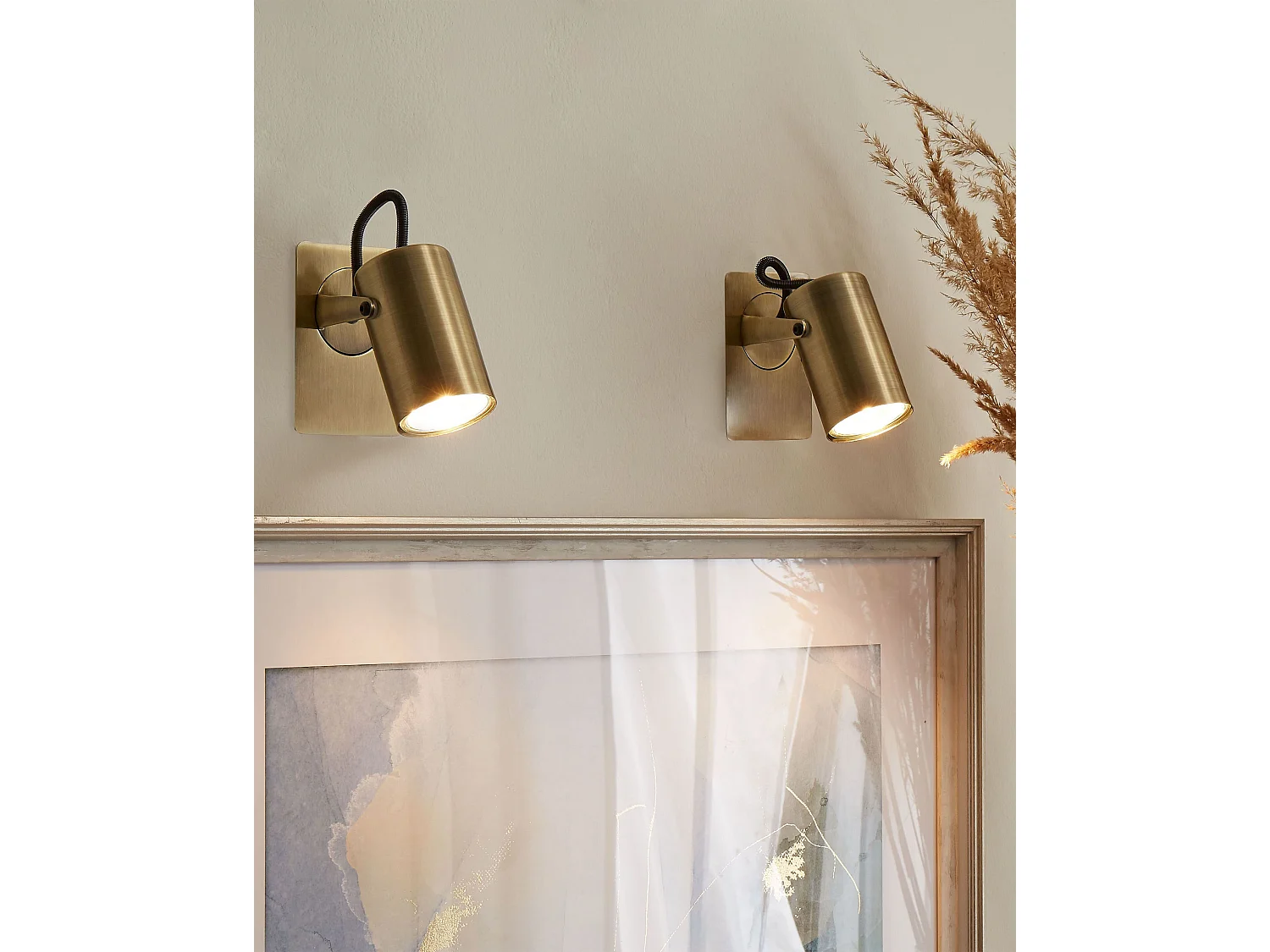 Wandstrahler 1-flammig Metall messing Spot schwenkbar 2er Set Industrial Klip