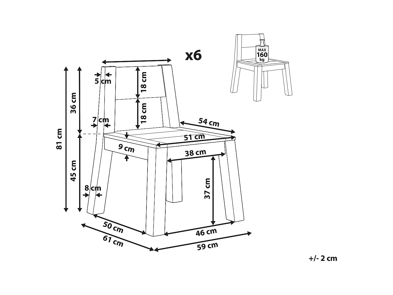 Set van 6 tuinstoelen LIVORNO Acaciahout Bruin