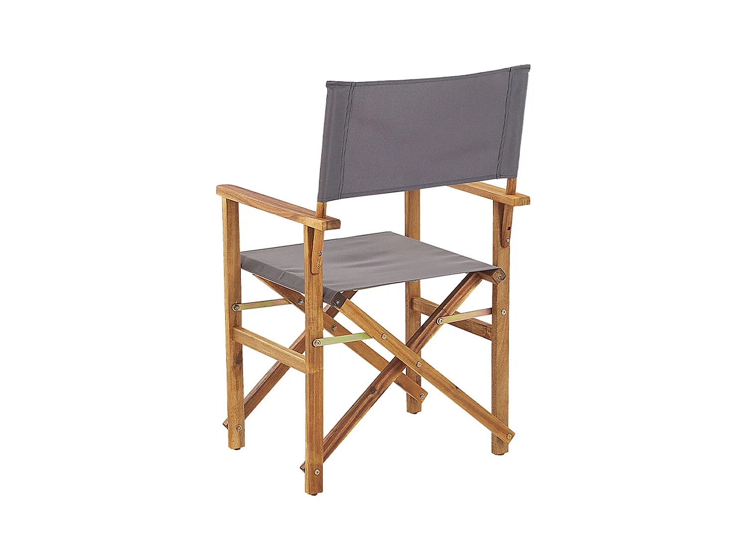 Zwei stylische Regiestühle aus hellem Akazienholz mit grauen Auflagen Cine