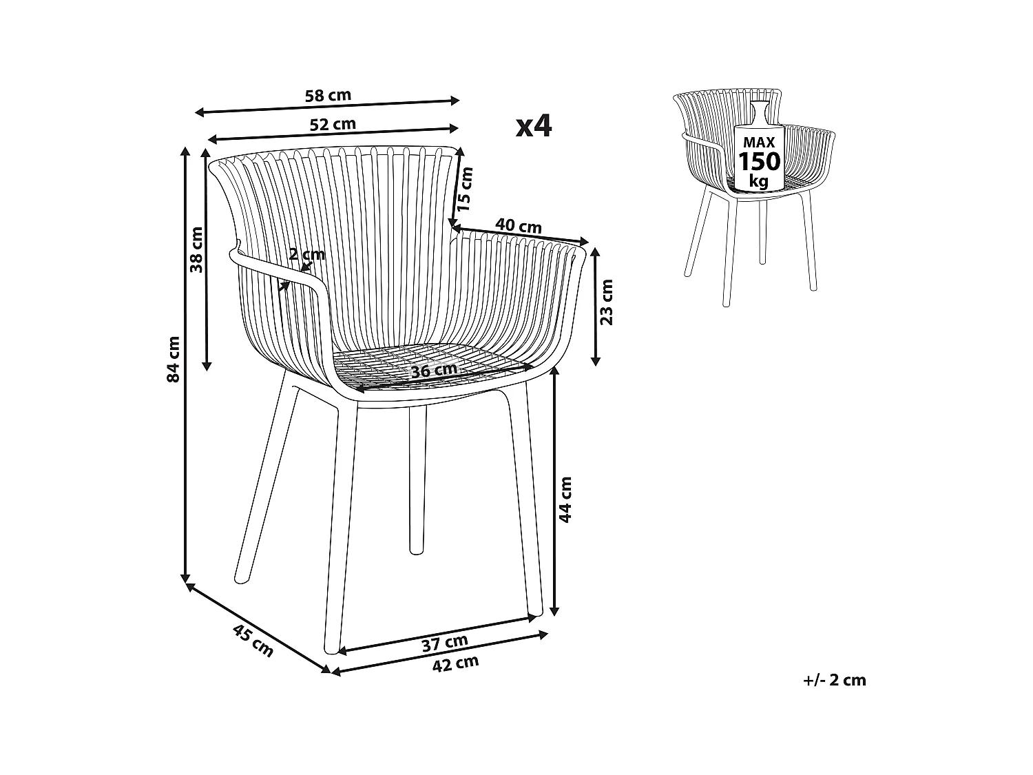 Lot de 4 chaises de jardin PESARO Rouge