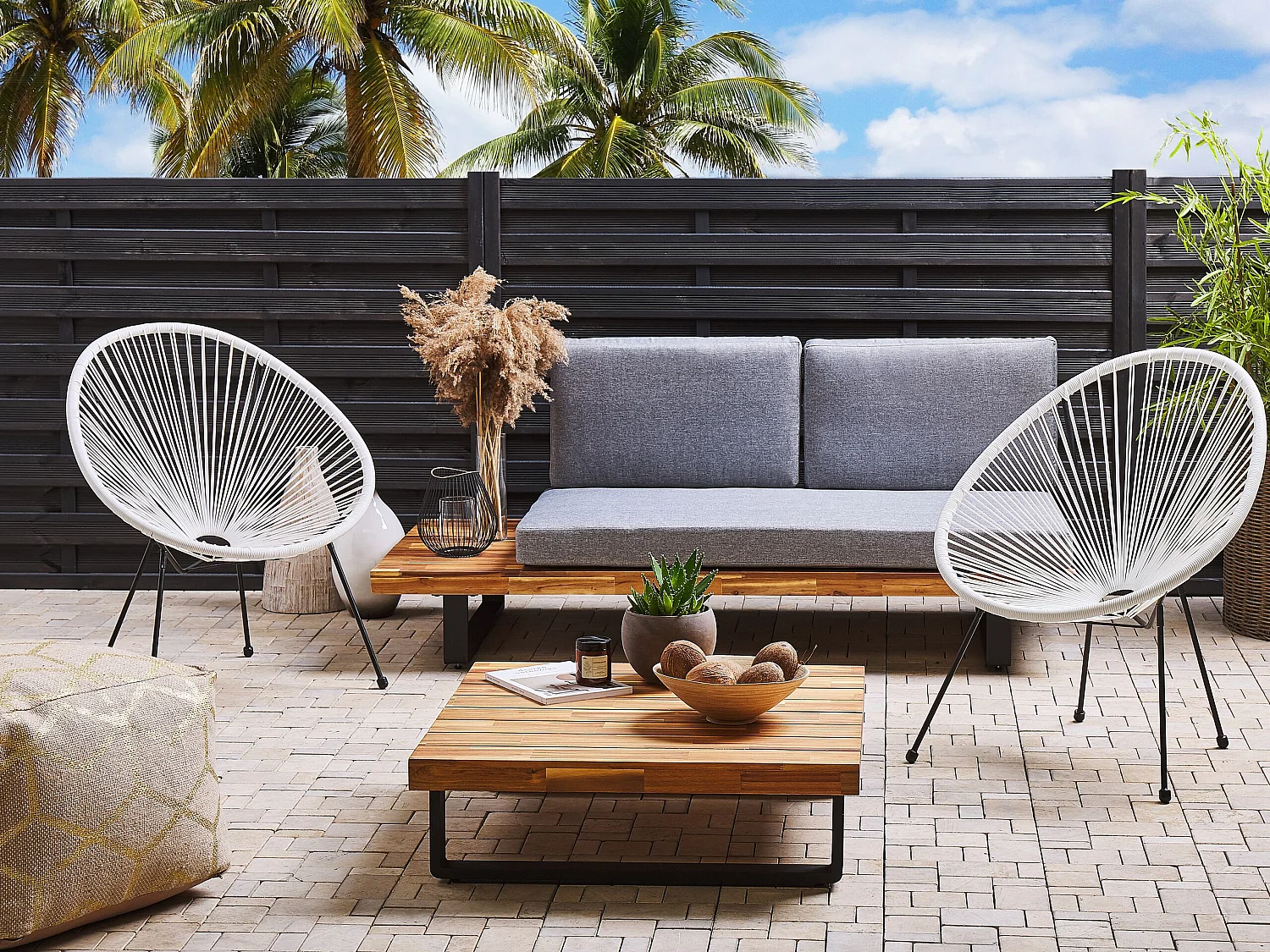 Lustiges Balkonset 2 Stühle Spaghetti-Optik Rattan weiß Acapulco II