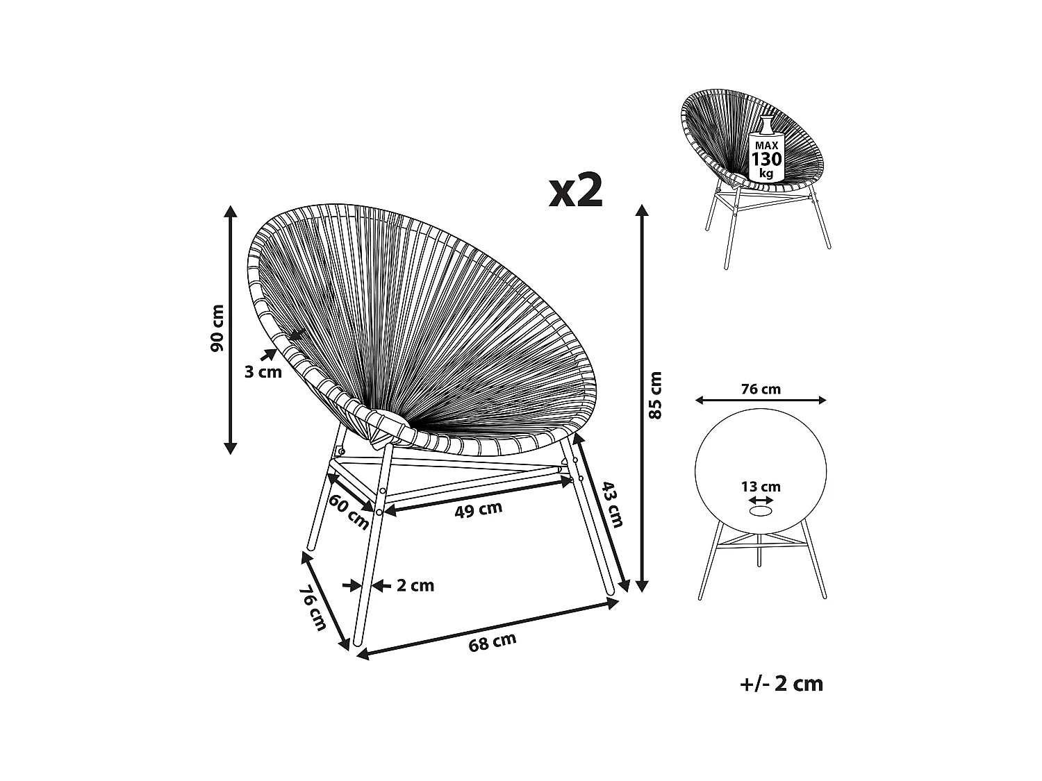 Conjunto de 2 sillas de jardín ACAPULCO Blanco