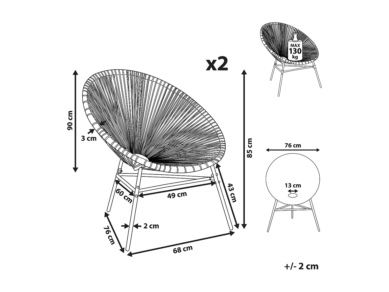 Set di 2 sedie da giardino ACAPULCO Bianco