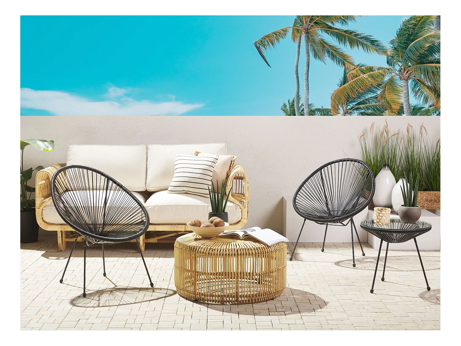 Gartenstuhl 2er Set ACAPULCO II Polyrattan Schwarz